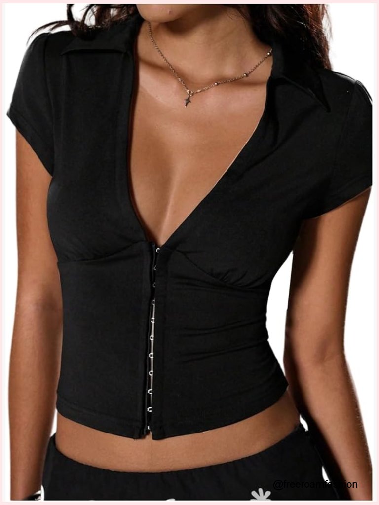 Sexy Corset Low Cut Crop Top Deep V Neck Y2k Going Out Top